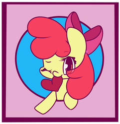 Size: 2106x2181 | Tagged: safe, artist:hedgehog-plant, apple bloom, earth pony, pony, g4, adorabloom, cute, dreamworks face, eye clipping through hair, eyebrows, eyebrows visible through hair, female, filly, heart, high res, looking at you, mouth hold, one eye closed, smiling, smiling at you, solo, wink, winking at you