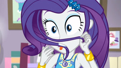 Size: 3410x1920 | Tagged: safe, screencap, rarity, do it for the ponygram!, equestria girls, g4, my little pony equestria girls: better together, bracelet, female, geode of shielding, hairpin, jewelry, magical geodes, rarity peplum dress, solo