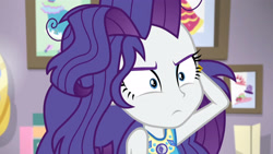 Size: 3410x1920 | Tagged: safe, screencap, rarity, do it for the ponygram!, equestria girls, g4, my little pony equestria girls: better together, female, geode of shielding, magical geodes, messy hair, rarity peplum dress, solo