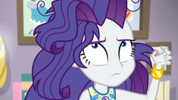 Size: 3410x1920 | Tagged: safe, screencap, rarity, do it for the ponygram!, equestria girls, g4, my little pony equestria girls: better together, bracelet, female, geode of shielding, jewelry, magical geodes, messy hair, rarity peplum dress, solo