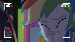Size: 3410x1920 | Tagged: safe, screencap, rainbow dash, do it for the ponygram!, equestria girls, equestria girls series, g4, spoiler:eqg series (season 2), camera shot, chuckle, clothes, eyes closed, female, grin, hoodie, lockers, smiling, solo