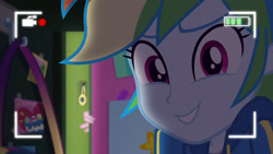 Size: 3410x1920 | Tagged: safe, screencap, pinkie pie, rainbow dash, do it for the ponygram!, equestria girls, equestria girls series, g4, spoiler:eqg series (season 2), camera shot, clothes, female, hoodie, lockers, smiling, solo focus