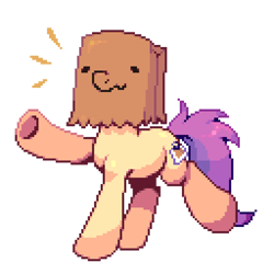 Size: 640x640 | Tagged: safe, artist:hikkage, oc, oc only, oc:paper bag, earth pony, pony, earth pony oc, fake cutie mark, paper bag, pixel art, raised hoof, simple background, solo, transparent background