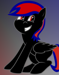 Size: 236x300 | Tagged: safe, artist:shadowsky, oc, oc only, oc:shadow sky, pegasus, pony, folded wings, grin, missing cutie mark, pegasus oc, red and black oc, red eyes, smiling, solo, wings
