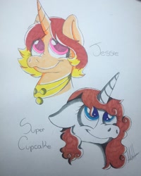 Size: 1639x2048 | Tagged: safe, artist:milledpurple, oc, oc only, pony, unicorn, bust, duo, female, horn, mare, signature, smiling, traditional art, unicorn oc