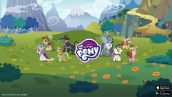 Size: 2560x1440 | Tagged: safe, ahuizotl, chancellor puddinghead, clover the clever, commander hurricane, princess platinum, private pansy, queen parabola, smart cookie, alicorn, earth pony, pegasus, pony, unicorn, g4, official, female, founders of equestria, gameloft, male, mare, my little pony logo, stallion, text, video game, watermark, youtube banner