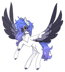 Size: 1280x1426 | Tagged: safe, artist:tired-horse-studios, oc, oc only, pegasus, pony, blue hair, brown eyes, chest fluff, colored hooves, colored wings, female, hooves up, jewelry, looking at you, mare, multicolored wings, nose piercing, nose ring, pegasus oc, pendant, piercing, simple background, solo, spread wings, transparent background, wing fluff, wings