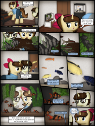 Size: 1750x2333 | Tagged: safe, artist:99999999000, oc, oc only, oc:cwe, oc:mar baolin, angelfish, fish, pony, tropical fish, unicorn, comic:visit, aquarium, clothes, comic, female, glasses, male, tetra (fish)