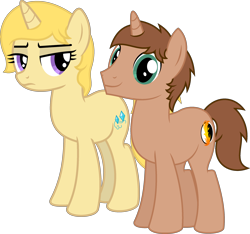 Size: 2528x2367 | Tagged: safe, artist:peternators, oc, oc only, oc:heroic armour, oc:pearl armour, pony, unicorn, g4, brother and sister, duo, eyelashes, female, high res, male, mare, older female, siblings, simple background, stallion, transparent background, younger male