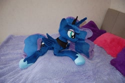 Size: 2400x1596 | Tagged: safe, artist:lanacraft, princess luna, pony, g4, female, irl, lying down, mare, photo, plushie, prone, solo