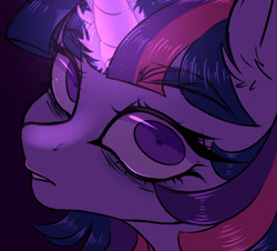 Size: 2000x1810 | Tagged: safe, artist:gunya, twilight sparkle, ambiguous race, pony, bust, ear fluff, eyebrows, eyebrows visible through hair, female, glowing horn, horn, magic, mare, portrait, purple eyes, sketch, solo