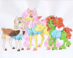 Size: 3809x3031 | Tagged: safe, artist:frozensoulpony, fluttershy, tree hugger, zippoorwhill, pegasus, pony, g4, high res, older, traditional art