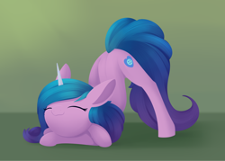 Size: 1674x1199 | Tagged: safe, artist:dusthiel, izzy moonbow, pony, unicorn, g5, eyes closed, face down ass up, female, jack-o challenge, mare, meme, solo