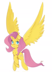 Size: 1477x2048 | Tagged: safe, artist:haichiroo, fluttershy, pegasus, pony, g4, chest fluff, cute, daaaaaaaaaaaw, large wings, looking at you, shyabetes, solo, spread wings, wings