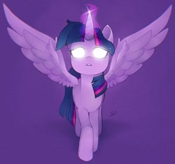 Size: 2048x1925 | Tagged: safe, artist:haichiroo, twilight sparkle, alicorn, pony, g4, glowing eyes, magic, solo, spread wings, twilight sparkle (alicorn), wings