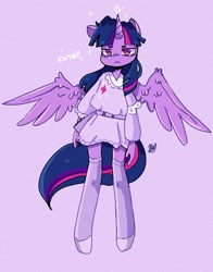 Size: 1609x2048 | Tagged: safe, artist:haichiroo, twilight sparkle, alicorn, anthro, g4, clothes, cute, dress, socks, solo, thigh highs, twilight sparkle (alicorn), unamused