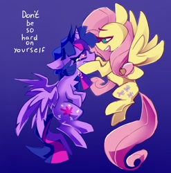Size: 2605x2640 | Tagged: safe, artist:nekosnicker, fluttershy, twilight sparkle, alicorn, pegasus, pony, g4, comforting, crying, duo, female, gradient background, high res, mare, text, twilight sparkle (alicorn), wholesome