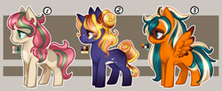 Size: 600x247 | Tagged: safe, artist:happy-go-creative, oc, earth pony, pegasus, pony, unicorn, adoptable