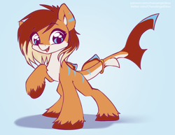 Size: 4537x3508 | Tagged: safe, artist:chaosangeldesu, oc, oc only, original species, pony, shark, shark pony, blue background, blue eyes, blushing, chest fluff, commission, cute, eye clipping through hair, eyebrows, eyebrows visible through hair, looking at you, open mouth, open smile, raised hoof, simple background, sketch, smiling, smiling at you, solo, unshorn fetlocks, ych result