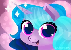 Size: 4096x2896 | Tagged: safe, artist:sailorjubs, izzy moonbow, pony, unicorn, g5, abstract background, cute, face, female, mare, signature, solo