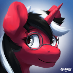 Size: 2000x2000 | Tagged: safe, artist:st4rs6, oc, oc only, oc:rosalia, pony, unicorn, bust, female, glasses, high res, mare, portrait, simple background, solo