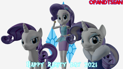 Size: 3840x2160 | Tagged: safe, artist:optimussparkle, rarity, human, pony, unicorn, equestria girls, g4, my little pony equestria girls: better together, 3d, female, high res, human ponidox, mare, older, older rarity, rarity day, rarity peplum dress, self ponidox, source filmmaker, time paradox, triality