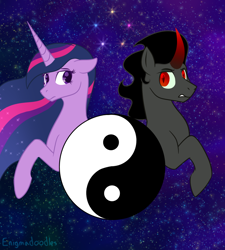 Size: 900x1000 | Tagged: safe, artist:enigmadoodles, king sombra, twilight sparkle, alicorn, pony, g4, fanfic art, twilight sparkle (alicorn), yin-yang