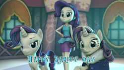 Size: 3840x2160 | Tagged: safe, artist:fazbearsparkle, rarity, human, pony, unicorn, equestria girls, g4, my little pony equestria girls: better together, 3d, carousel boutique, female, high res, human ponidox, mare, rarity day, rarity peplum dress, self ponidox, source filmmaker, time paradox, triality