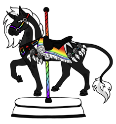Size: 1071x1137 | Tagged: safe, artist:misskanabelle, oc, oc only, oc:radiant spectrum, pony, unicorn, bag, bit gag, bridle, gag, horn, leonine tail, raised hoof, saddle bag, simple background, solo, tack, transparent background, unicorn oc