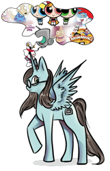 Size: 620x965 | Tagged: safe, artist:libragrey, oc, alicorn, pony, anthro, alicorn oc, animaniacs, anthro with ponies, blossom (powerpuff girls), bubbles (powerpuff girls), buttercup (powerpuff girls), crossover, female, glasses, glowing horn, gravity falls, horn, male, mare, raised hoof, simple background, the powerpuff girls, transparent background, wings