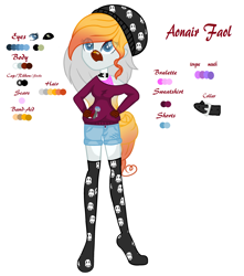 Size: 3264x3696 | Tagged: safe, artist:aonairfaol, oc, oc only, equestria girls, g4, beanie, clothes, equestria girls-ified, female, hat, high res, reference sheet, shorts, simple background, socks, solo, stocking feet, stockings, story included, thigh highs, white background, zettai ryouiki