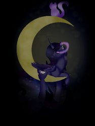 Size: 360x480 | Tagged: safe, artist:aonairfaol, oc, oc only, alicorn, pony, alicorn oc, crescent moon, ethereal mane, female, horn, mare, moon, solo, starry mane, tangible heavenly object, transparent moon, wings