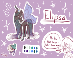 Size: 5048x4048 | Tagged: safe, artist:scribleydoodles, king sombra, nightmare moon, queen chrysalis, oc, oc only, changeling, changeling queen, pony, unicorn, g4, butterfly wings, changeling oc, color palette, commissioner:bigonionbean, crown, cutie mark, ethereal mane, ethereal tail, female, fusion, horn, jewelry, magic, mare, queen umbra, reference sheet, regalia, rule 63, wings, writer:bigonionbean