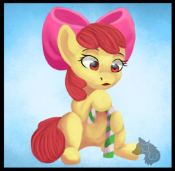 Size: 1533x1500 | Tagged: safe, artist:jazzwolfblaze, apple bloom, earth pony, pony, g4, candy, candy cane, female, filly, food, solo