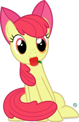 Size: 1400x2164 | Tagged: safe, artist:arifproject, apple bloom, earth pony, pony, g4, :3, adorabloom, apple, apple bloom's bow, bow, cute, female, filly, food, hair bow, meme, mouth hold, show accurate, simple background, sitting, sitting catface meme, solo, transparent background, vector