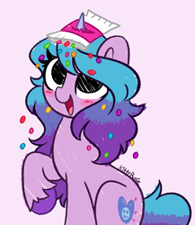 Size: 2875x3314 | Tagged: safe, artist:kittyrosie, izzy moonbow, pony, unicorn, g5, candy, cute, food, high res, horn, horn impalement, izzy impaling things, izzybetes, jelly beans, kittyrosie is trying to murder us, simple background, solo