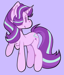 Size: 1280x1511 | Tagged: safe, artist:wholesomeponies, artist:yourrdazzle, starlight glimmer, pony, unicorn, g4, backwards cutie mark, chest fluff, female, mare, no pupils, purple background, request, simple background, smiling, solo