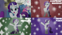 Size: 1280x720 | Tagged: safe, edit, edited screencap, editor:quoterific, screencap, rarity, pony, unicorn, fake it 'til you make it, g4, season 8, bipedal, clothes, dress, female, mannequin, mare, open mouth, smiling, solo