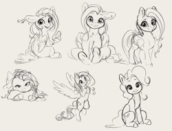 Size: 4000x3052 | Tagged: safe, artist:miokomata, fluttershy, pinkie pie, earth pony, pegasus, pony, g4, cute, diapinkes, drink, drinking straw, duo, female, floppy ears, flying, food, freckles, freckleshy, grayscale, looking at you, mare, monochrome, pillow, potato, shyabetes, sitting