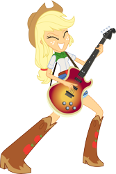 Size: 3000x4491 | Tagged: safe, artist:cloudy glow, applejack, a case for the bass, equestria girls, g4, my little pony equestria girls: rainbow rocks, applejack's hat, bass guitar, boots, clothes, cowboy boots, cowboy hat, cowgirl, eyes closed, female, guitar, hat, musical instrument, shoes, simple background, solo, stetson, transparent background, vector