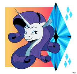 Size: 1280x1231 | Tagged: safe, artist:will-owl-the-wisp, rarity, pony, unicorn, g4, bust, cutie mark background, female, mare, solo