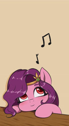 Size: 2125x3838 | Tagged: safe, artist:lin feng, pipp petals, pegasus, pony, g5, adorapipp, cute, female, high res, mare, music notes, red eyes, red-eyed pipp, simple background, smiling, solo
