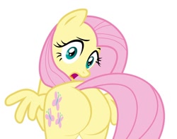 Size: 1136x891 | Tagged: safe, artist:slash1424, edit, fluttershy, pegasus, pony, bridle gossip, g4, butt, female, flutterbutt, large butt, looking at you, looking back, looking back at you, mare, open mouth, plot, simple background, white background, wings