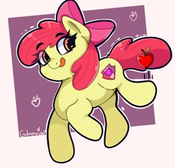 Size: 1358x1302 | Tagged: safe, artist:galaxynightt, apple bloom, earth pony, pony, g4, apple, female, filly, food, solo, tongue out