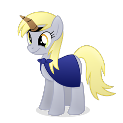 Size: 2000x2000 | Tagged: safe, artist:candy meow, derpy hooves, pegasus, pony, g4, blanket, cute, derpabetes, disguise, fake horn, female, happy, hidden wings, high res, mare, simple background, smiling, solo, transparent background