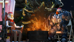 Size: 3840x2160 | Tagged: safe, artist:barbatos, prince blueblood, human, anthro, art pack:winter wonderland 2021, g4, 3d, bonfire, chair, christmas, christmas gift, christmas tree, clothes, coffin, fire, gun, hat, high res, holiday, night, outdoors, rifle, santa hat, scarf, scenebuild, source filmmaker, starcraft, tank (vehicle), tree, vehicle, weapon