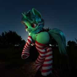 Size: 1920x1920 | Tagged: safe, artist:santiblocks, lyra heartstrings, pony, unicorn, 3d, butt, clothes, female, happy new year, holiday, lyra hindstrings, mare, plot, socks, solo, stockings, striped socks, thigh highs