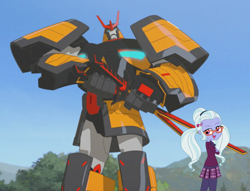 Size: 800x612 | Tagged: safe, artist:xebck, edit, edited screencap, screencap, sugarcoat, robot, equestria girls, g4, my little pony equestria girls: friendship games, crystal prep academy, crystal prep shadowbolts, drift (transformers), transformers, transformers robots in disguise (2015)