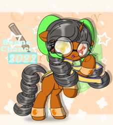 Size: 1856x2048 | Tagged: safe, artist:neige de printdemps, oc, oc only, oc:neige de printdemps, oc:révisonelle, pony, unicorn, bubble, clothes, female, french, glasses, horn, looking at you, scarf, stars, text