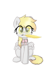 Size: 960x1512 | Tagged: safe, artist:hsf, derpy hooves, pegasus, pony, g4, cute, derpabetes, eye clipping through hair, feather, glasses, looking at you, mouth hold, quill, simple background, sitting, solo, transparent background